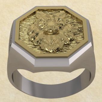 Славянское Кольцо Велеса с волком из серебра с золотом