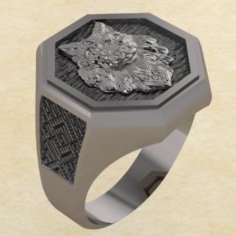 Кольцо Велеса с волком серебро