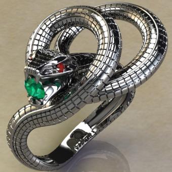 Кольцо - амулетом Змея с камнем в пасти из серебра