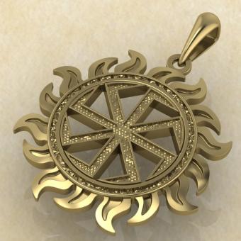 Подвеска оберег Коловрат в солнце из золота