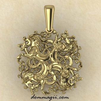 Подвеска Оберег Коневик из желтого золота