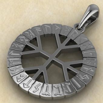 Амулет Агисхяльм в руническом круге из серебра