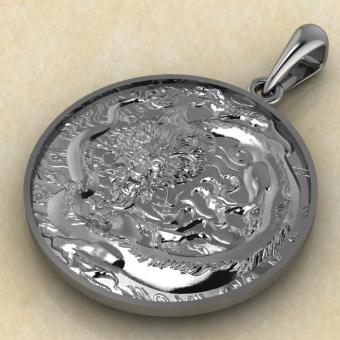 Амулет Китайский дракон из серебра