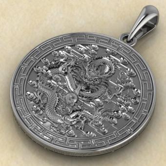 Амулет Дракон медальон из серебра