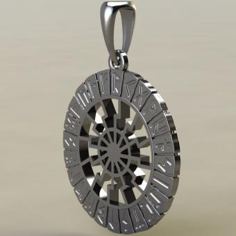 Подвеска с Скандинавским амулетом Черное солнце в руническом круге из серебра
