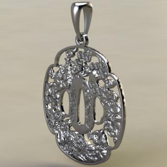 Кулон Цуба-мокко в стиле школы Сотен из серебра