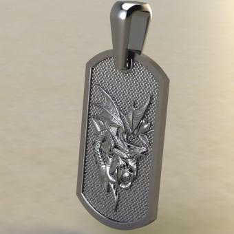 Подвеска с  амулетом Дракон и роза из серебра