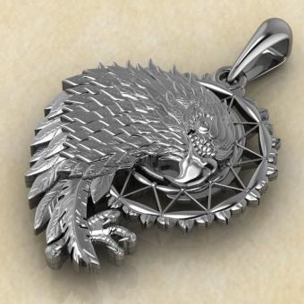 Кулон с амулетом Ловец снов Орел из серебра