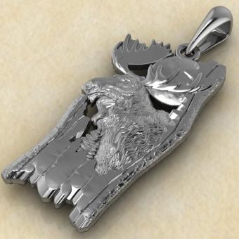 Подвеска с Славянским оберегом Лось в лесу из серебра