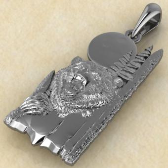 Славянский оберег Медведь в лесу из серебра