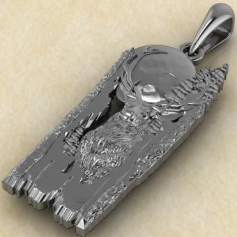 Подвеска с Славянским оберегом Олень в лесу из серебра