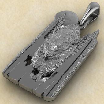 Подвеска с Славянским оберегом Зубр в лесу из серебра