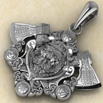 Кулон с амулетом Викинг с топорами из серебра