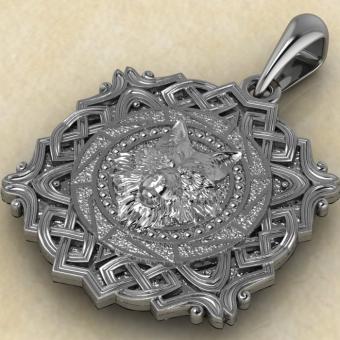 Славяно - Скандинавский амулет Волк-Коловрат в кельтском узоре из серебра