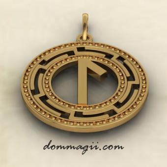 Рунический амулет Лагуз из золота