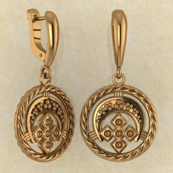 Серьги Лунница с Макошью из красного золота