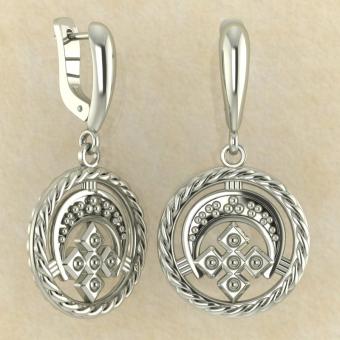 Серьги Лунница с Макошью из белого золота