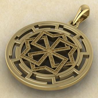 Славянский оберег Молвинец в протуберанцах золото