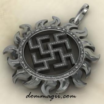 Славянский оберег Новородник в солнце из серебра