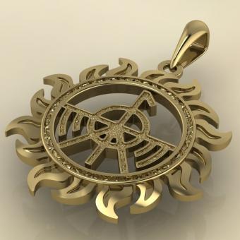 Славянский оберег Огненный сокол в солнце из золота