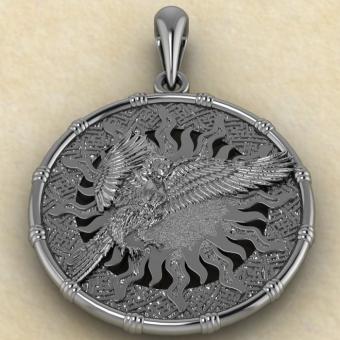 Оберег Гамаюн птица из серебра