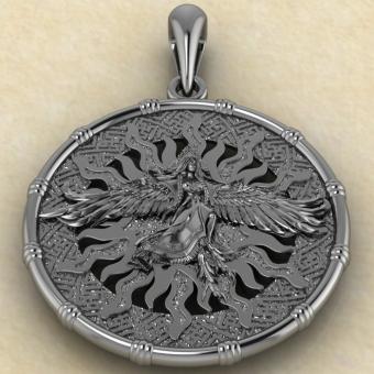 Оберег Птица Сирин из серебра