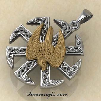 Купить подвеску Сокол-Коловрат: серебро + золотой сокол