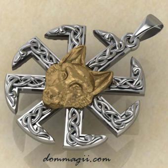Оберег волк коловрат с золотом