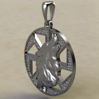 Подвеска с Славянским оберегом Волк в коловрате из серебра