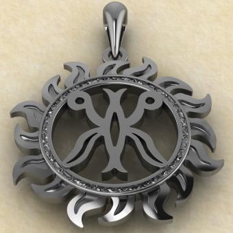 Славянский оберег Жива в солнце из серебра