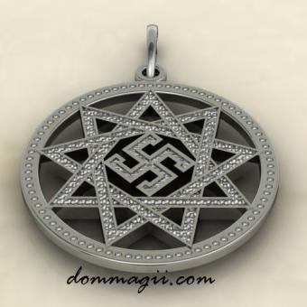 Славянский Оберег Обережник в звезде Инглии из серебра