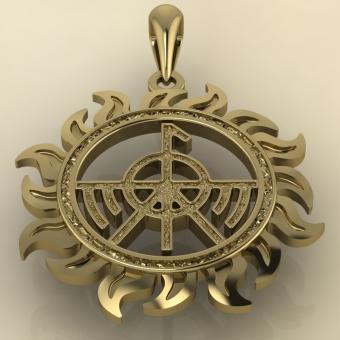 подвеска оберег Огненный сокол в солнце из золота