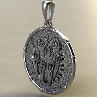 Славянский оберег Печать Велеса волк из серебра