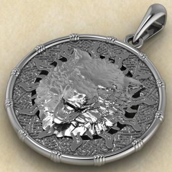 Оберег Печать Велеса волк из серебра