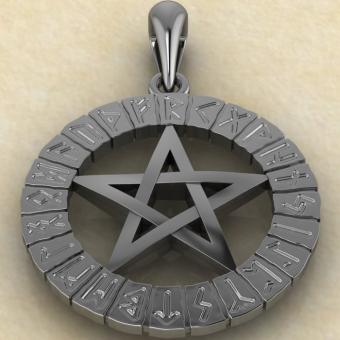Пентаграмма в руническом круге серебро