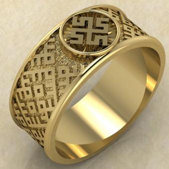 перстень с Славянский оберегом Боговник из золота