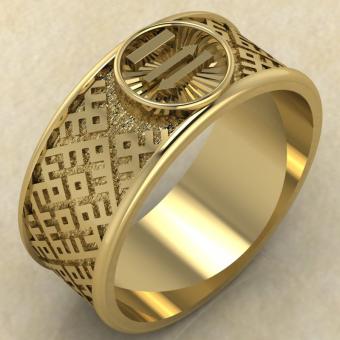 Перстень с Славянским оберегом чертог Бусла из золота 