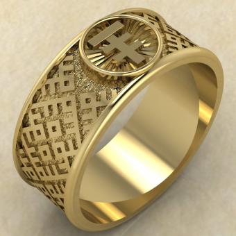 Перстень с Славянским оберегом Чертог Лисы из золота