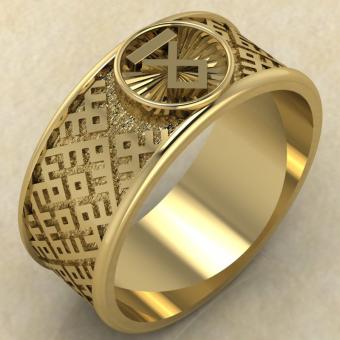 Перстень с Славянским оберегом Чертог Волка из золота