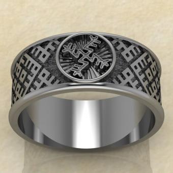 перстень  Денежная свастика из серебра