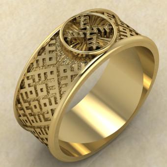 перстень с Руническим оберегом Денежная свастика из золота