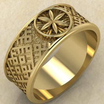Перстень с Славянским оберегом колесо Перуна из золота