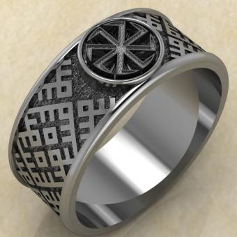 Кольцо с Славянским оберегом Коловрат посолонь из серебра
