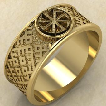 Перстень с Славянским оберегом Коловрат противосолонь из золота