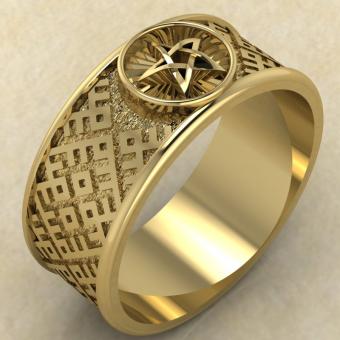 Перстень с амулетом Пентаграмма из золота