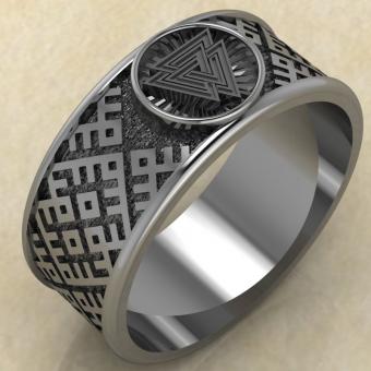 Перстень с оберегом Валькнут из серебра