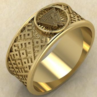 Перстень с амулетом Валькнут из золота