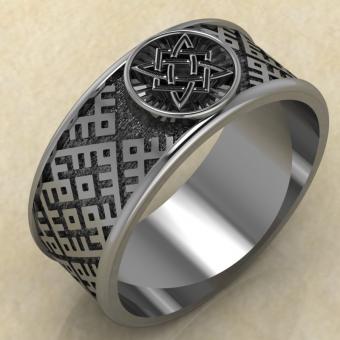 Перстень с Славянским оберегом Звезда Руси из серебра