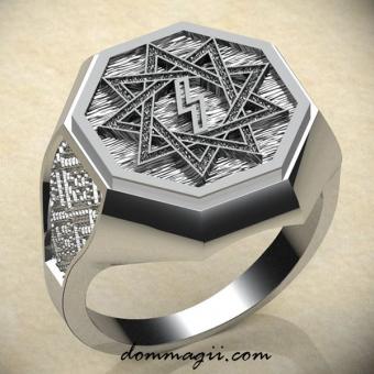 Кольцо с Славянским оберегом Перуница в звезде Инглии из серебра