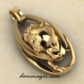 Конь подвеска золото